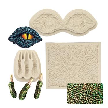 Imagem de MUYULIN Moldes para fondant de dragão (pacote com 3), molde de silicone para doces com olhos de dragão para assar bolo de Natal com tema de dragão, chocolate, decoração de cupcake, argila de polímero, resina, gesso