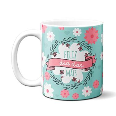 Imagem de Caneca Feliz Dia das Mães Azul Com Flores Xícara De Presente
