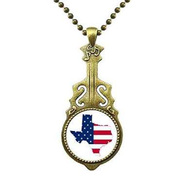 Imagem de DIYthinker Colar com mapa dos EUA do Texas em formato de bandeira de listras em formato de violão antigo com pingente de música