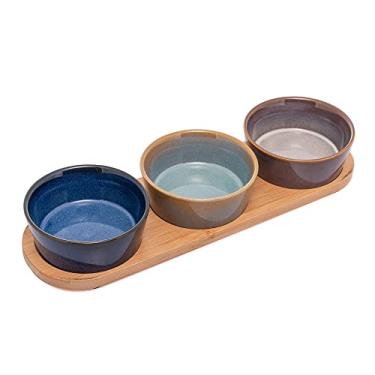 Imagem de LYOR - Conjunto 3 Petisqueiras de Cerâmica com Bandeja de Bambu 32cm x 9,5cm x 5cm