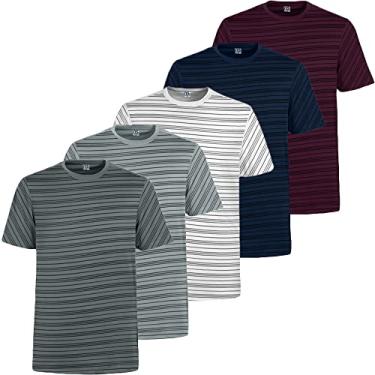 Imagem de Kit 5 Camisetas Masculinas Listradas Poliéster (G, Branco, Cinza, Chumbo, Azul, Bordo)
