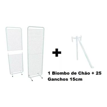 Imagem de Biombo De Chão Expositor Aramado + 25 Ganchos De 15cm