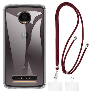 Imagem de Shantime Capa Motorola Moto Z2 Play + cordões universais para celular, pescoço/alça macia de silicone TPU capa protetora para Motorola Moto Z2 Play (5,5 polegadas)