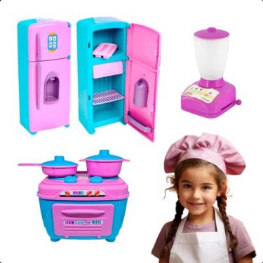 Imagem de Kit Cozinha Infantil C/ Geladeira Fogão Liquidificador - Zuca Toys