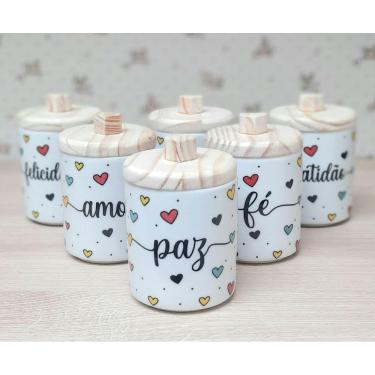 Imagem de Jogo 6 Porta Treco 300ml Frases Motivacionais c/ pegadores - Kit Porcelana