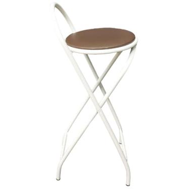 Imagem de Banqueta Alta Articulável e Dobravel com 70 cm de Altura Branco (Assento Marrom)