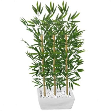 Imagem de Jardineira Kit 3 Hastes Bambu Planta Artificial Vaso Floreira Decoração (Branco)
