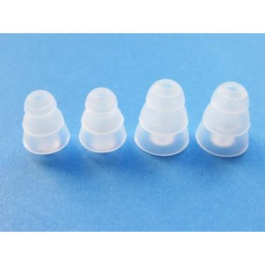 Imagem de 4 peças: 2 fones de ouvido pequenos e 2 grandes transparentes com flange tripla compatível com fones de ouvido intra-auriculares Shure SE110, SE115, SE210, SE315, SE420, SE425, SE530 PTH, SE535