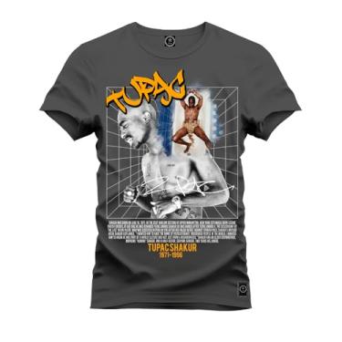 Imagem de Camiseta Plus Size Premium Estampada Algodão Confortável Tupac Nude Grafite G1