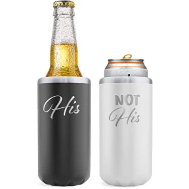 Imagem de GALVANOX Slim Can Cooler Presentes para ele e para ela (conjunto de 2) Isolado para cerveja skinny ou lata de seltzer duro para casais/aniversário/Natal 2022 "dele/não ele (caixa de presente)