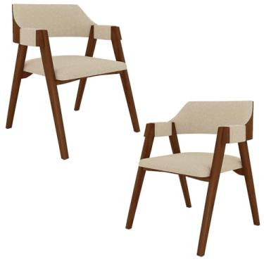 Imagem de Kit 2 Cadeiras Sala de Jantar e Jogos Carteados Madeira Maciça Poker Linho OffWhite/Imbuia G42 - Gran Belo