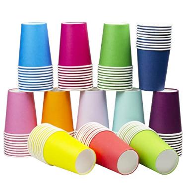 Imagem de Yuxitia 120 peças de copos de papel DIY de 12 cores, copos de papel multicoloridos para festa de casamento, piquenique, churrasco, viagens e eventos (227 g, 120 unidades)