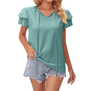 Imagem de Blusas femininas modernas estampadas para sair, blusas sexy de manga curta, blusas de chiffon de verão, camisas soltas, túnica formal, Verde, G