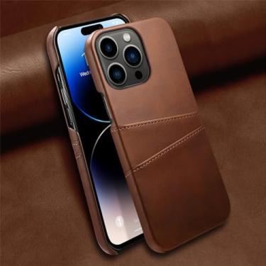 Imagem de Capa de telefone carteira de couro luxuosa com bolso para cartão para iPhone 15 14 13 12 11 Pro Max Plus XS X para Samsung S23 24 Capa à prova de choque sem aro, marrom, para iPhone 12 Mini