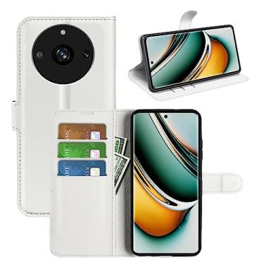 Imagem de Capa de telefone para Realme 11 Pro, couro PU com suporte para cartão de crédito, carteira fina flip com suporte, capa protetora para Realme 11 Pro Plus (branca)