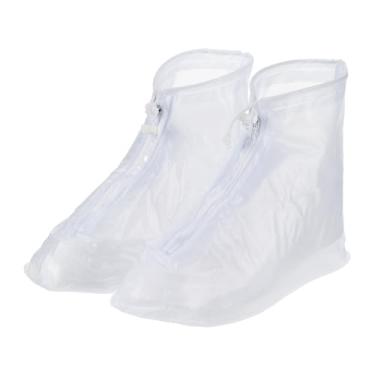 Imagem de PATIKIL Capa para sapatos à prova d'água GG, 1 par de galochas antiderrapantes reutilizáveis de PVC protetor de botas de neve com zíper para homens e mulheres chuvosos ao ar livre, branco