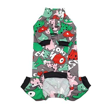 Imagem de Sphynx Pijama de verão de raiom respirável de quatro pernas para gatos sem pelos roupas elásticas para animais de estimação, colete de recuperação de cirurgia para gatos, camisetas para gatos e cães pequenos (monstro verde, M+ (3,1 a 3,8 kg))