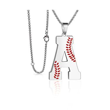 Imagem de LYNNON Colar de beisebol com letra A-Z com pingente de aço inoxidável, acessórios esportivos de beisebol, presentes masculinos com corrente de caixa de 51 + 5 cm - preto/prata, Aço inoxidável, Sem Pedra Preciosa