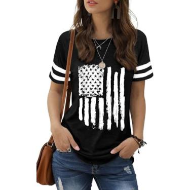 Imagem de hcihgzr Camisetas femininas com bandeira americana 4 de julho camiseta patriótica com bandeira dos EUA camisetas de verão com estrelas e listras, 11 preto, M