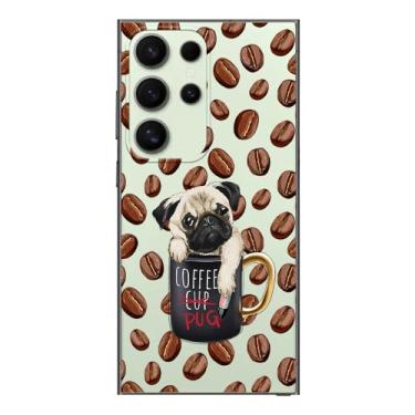 Imagem de Blingy's Capa para Samsung Galaxy S24 Ultra, design fofo de pug com padrão de café adorável cachorro desenho animado estilo animal transparente macio TPU capa protetora transparente transparente