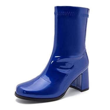 Imagem de Botas femininas Go Go cano médio salto bloco com zíper bota cano baixo botas curtas, Azul, 8