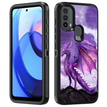 Imagem de BWOOLL Capa para Moto E20/Moto E30/Moto E40, resistente 3 em 1 híbrido PC rígido e silicone macio à prova de choque capa de proteção contra quedas para Motorola Moto E20 E30 E40, dragão roxo