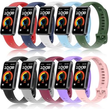 Imagem de Z.DuDuZAZA Compatível com HUAWEI Band 9 (8/9/10) [pacote com 10] Pulseira de substituição de silicone durável ajustável para mulheres e homens, cintos de smartwatch esportivos modernos para Hua Wei