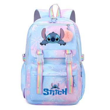 Imagem de Kirinia - Mochila Escolar Stitch para Meninas - Mochila Fofa e Durável para Crianças de 10 Anos e Acima, Azul-c