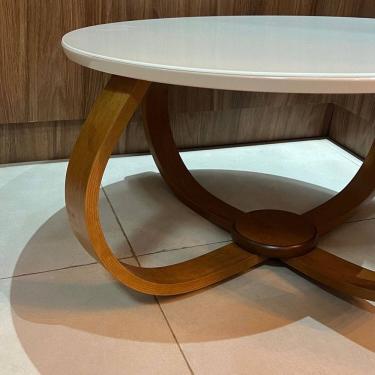 Imagem de Mesa de Centro Bella 70x40 pé Cebola Vidro Branco/Mel