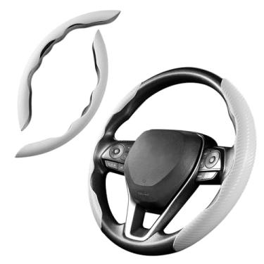 Imagem de Cartist Capa de volante de fibra de carbono para mulheres homens protetor de roda esportivo antiderrapante couro macio universal para 99% volante de carro (branco)