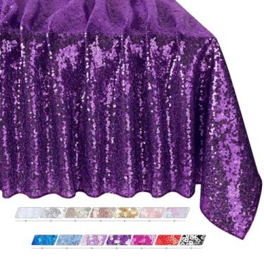 Imagem de QueenDream Toalha de mesa roxa para decoração de mesa de festa: 127 x 203 cm, cortinas de mesa de tecido de lantejoulas para formatura, aniversário, chá de panela, tema de festa