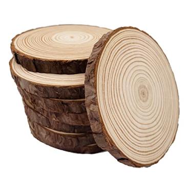 Imagem de Porta-copos de madeira naturais inacabados com fatias de madeira de casca de árvore 9 peças de 13 a 14 cm Porta-copos de madeira kit de artesanato Círculos Artesanato de Natal DIY Artesanato com casca para artesanato Casamento rústico