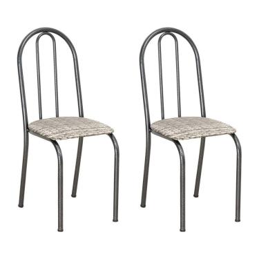 Imagem de Kit 2 Cadeiras De Cozinha Califórnia Estampado Rattan Bege Pés De Ferro Preto