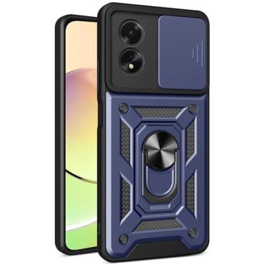 Imagem de Kainevy Capa para celular Oppo A18 resistente com capa protetora para câmera Oppo A18 à prova de choque com suporte de anel magnético preto estético legal para homens meninos capa durável (azul)