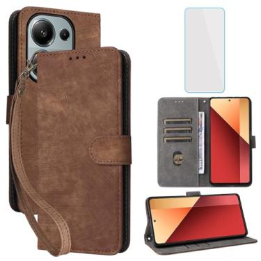 Imagem de IUQXU Capa carteira para Xiaomi Redmi Note 13 Pro 4G/Poco M6 Pro 4G LTE com protetor de tela, suporte para cartão, capa para celular Redmi Note13 Pro LTE marrom