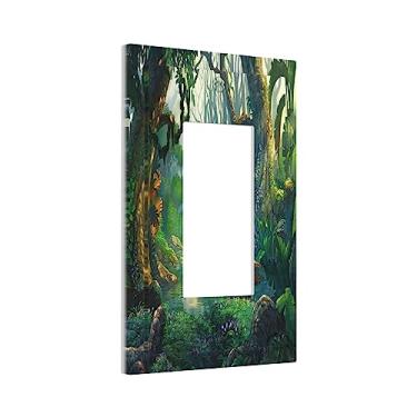Imagem de Placa de interruptor de luz verde floresta 1 gangue selva lago rio decorativo único balancim placa de parede placa elétrica folhas exuberantes planta mágica conto de fadas mundo quarto sala de estar