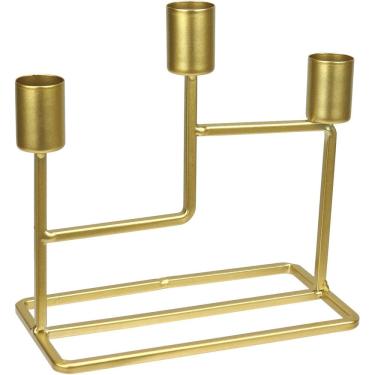 Imagem de CASTIÇAL DECORATIVO PORTA VELA HOME&CO 3 VELAS METAL 16x8x15cm DOURADO