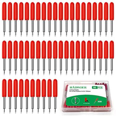 Imagem de Hadwoer 50 peças de lâminas de corte de substituição compatíveis com Cricut Explore Air 2/Air 3/Maker/Maker 3/Expressão, lâminas de ponta fina padrão de 45 graus para a maioria dos cortes de tecido de