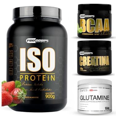 Imagem de Combo Whey Iso Protein + Bcaa + Creatina + Glutamina (900g, Morango)
