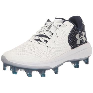 Imagem de Under Armour Tênis de softbol feminino Glyde 2.0 Mt TPU, (103) Branco/Azul-marinho Meia-Noite/Prata Metálica, 11