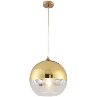 Imagem de Luminária pendente de vidro esférico semi-banhado, lâmpada suspensa de teto globo simples e moderna, lustre de quarto de sala de jantar de ilha de cozinha, prata, 15 cm