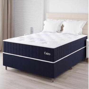 Imagem de Conjunto Colchão Mola Ensacada e Base Box Casal 67x138x188cm Cairo Yescasa Azul