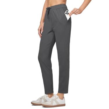 Imagem de Willit Calça de moletom feminina para relaxar com stretch, calça para viagem, corrida, corrida, ioga, cordão com bolsos, cinza escuro, P