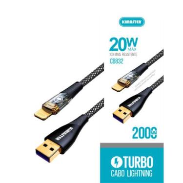 Imagem de Cabo turbo 2m com led usb-c/ lightning 20w cb832 - Kimaster