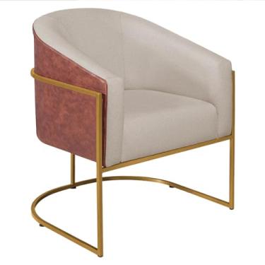 Imagem de Poltrona Luiza Base de Ferro Dourado Corano Nozes e Linho Bege - AM Decor