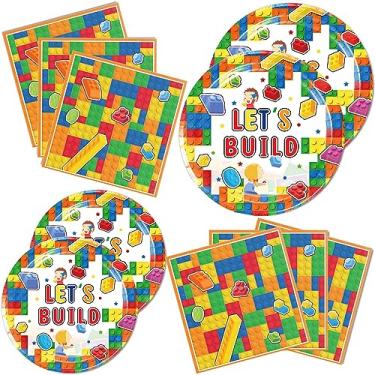 Imagem de Frerand 40 peças de artigos de festa de blocos de montar incluem 20 pratos, 20 guardanapos para decoração de festa de aniversário Space Them