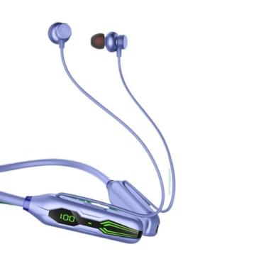 Imagem de Fones de ouvido magnéticos com faixa de pescoço sem fio Bluetooth 5.3 Fones de ouvido com display LED HIFI Headset Sport,Purple