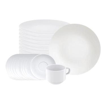 Imagem de Jogo de Pratos Rasos e Xícaras 24 Peças Leonora em Porcelana Branco - 