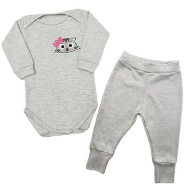 Imagem de Conjunto Bebê Body + Calça Gatinha Laço Pink Manga Longa  - Generic, P