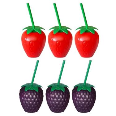 Imagem de Kit 6 Copos Com Canudo Grande Festas Decorativo Lembrancinha Frutas (Mix)